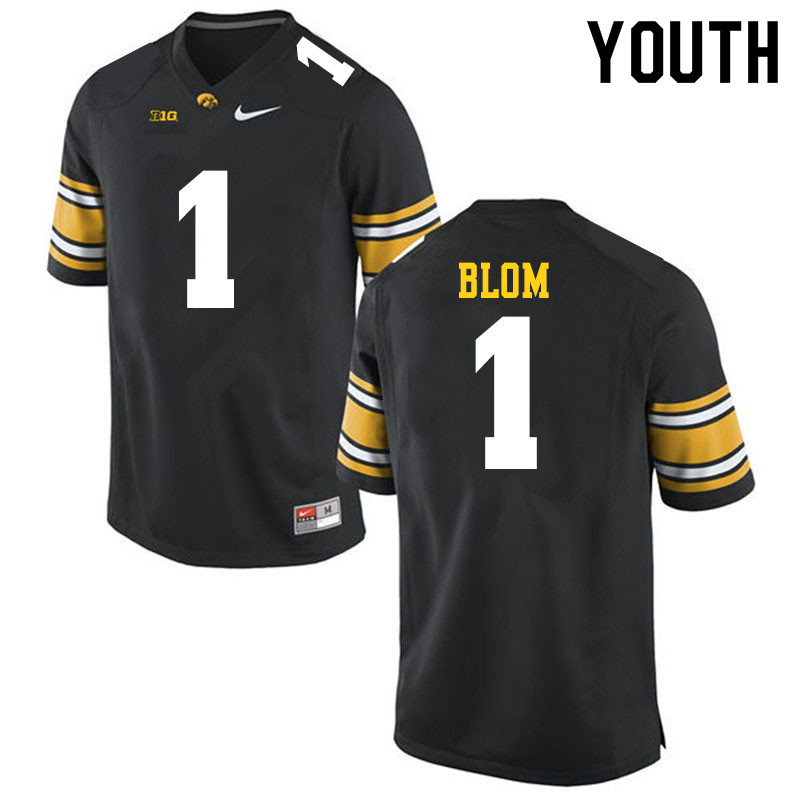 Youth #1 Aaron Blom Iowa Hawkeyes College Football Jerseys Sale-Black - Click Image to Close